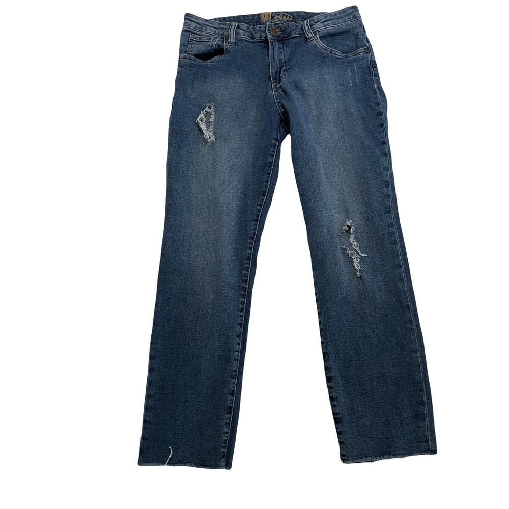 Kut From The Kloth Distressed Straight Jeans Raw Hem Size 10